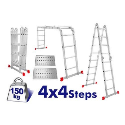 Escalera Aluminio Uso Intensivo 4x4 C/plancha De Andamio 150kg Emtop Elad4441